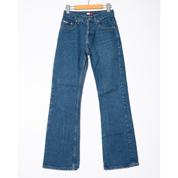 Vtg 90s Tommy Hilfiger Womens 25x30 Mid Rise Flare Jeans Big Flag Made in Canada - Picture 1 of 11